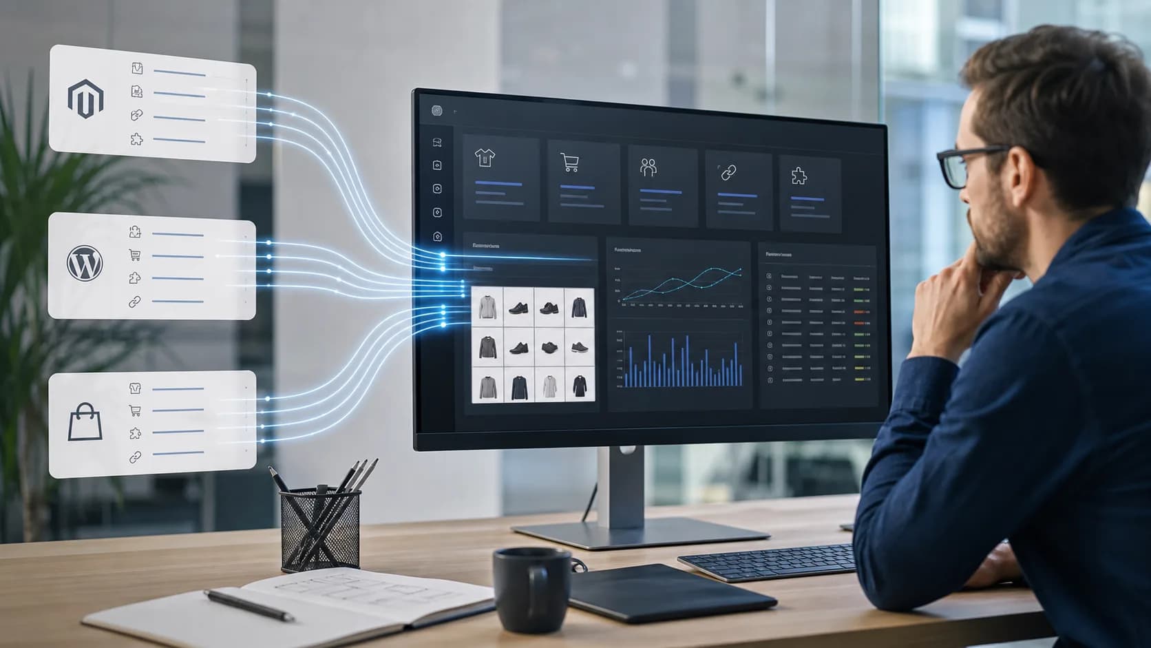 Datenströme aus mehreren E-Commerce-Systemen in eine neue Shop-Plattform