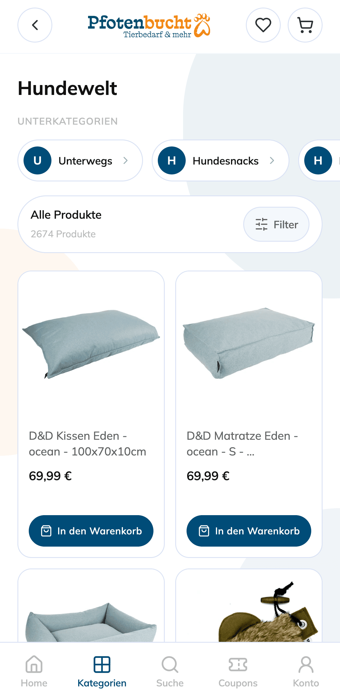 Warenkorb-Beispiel einer Shopware 6 Mobile App mit Gutschein, Summen und Checkout-CTA
