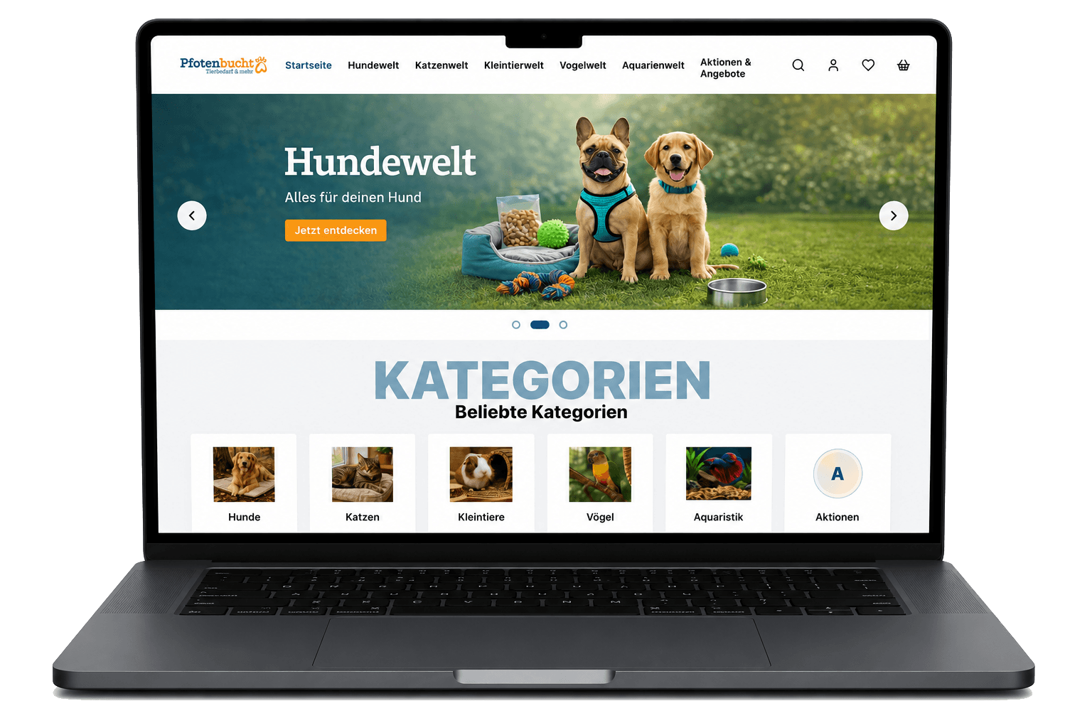 Pfotenbucht Shopware Projekt als Laptop Mockup